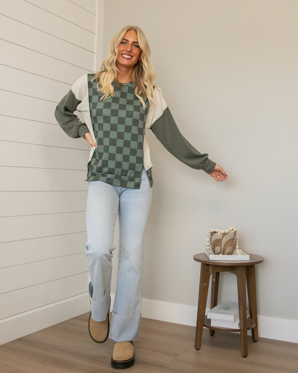 Sway Checkered Top - Olive