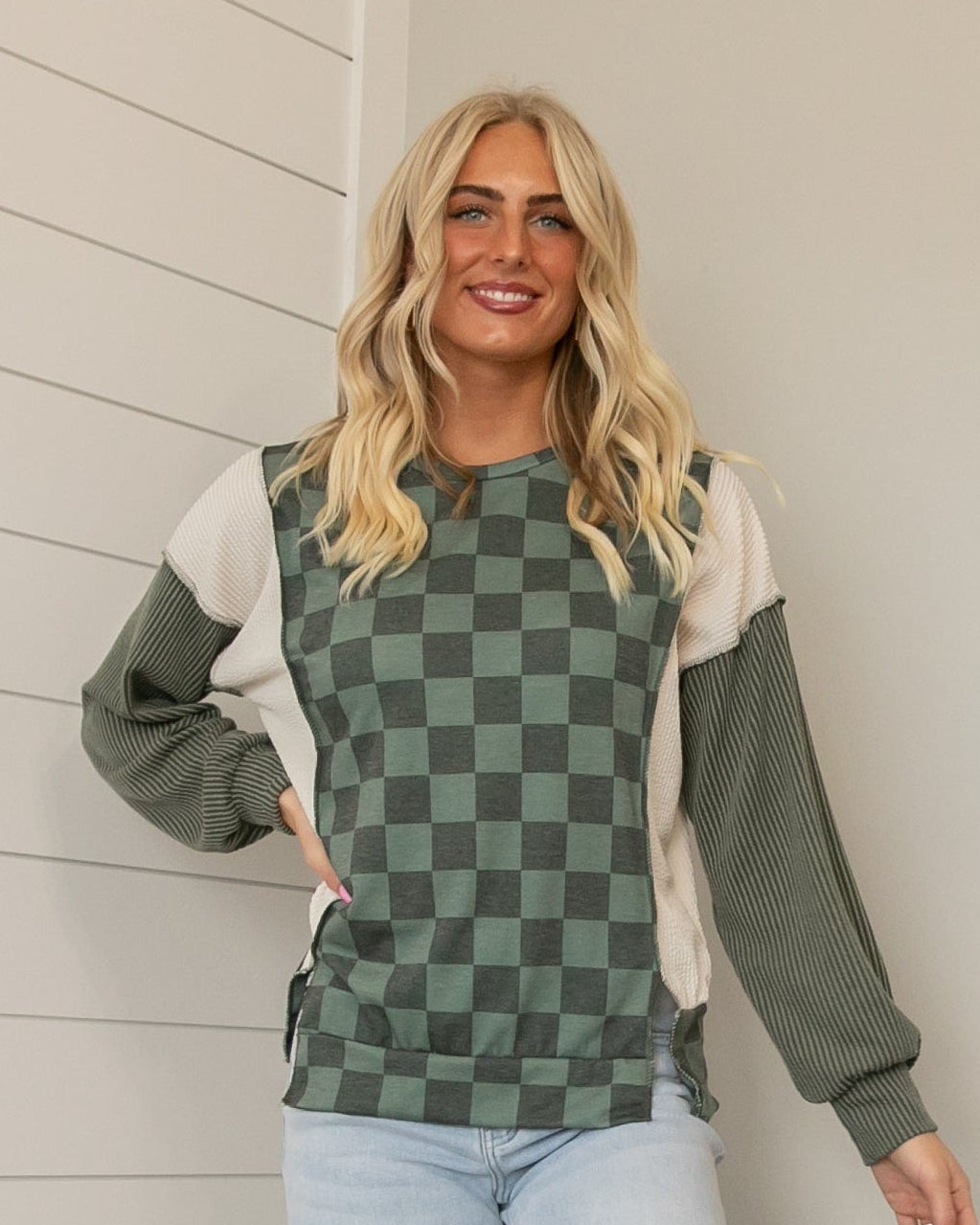 Sway Checkered Top - Olive