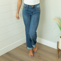 Judy Blue High Waist Front Seem Cuffed Straight Jeans