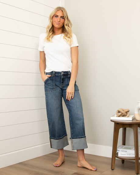 KanCan Mid Rise Cuffed Pocket Jeans