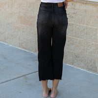 Judy Blue High Waisted Front Button Black Crop Wide Legs