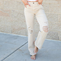 Judy Blue High Waisted Beige 90's Straight Wide Leg Denim