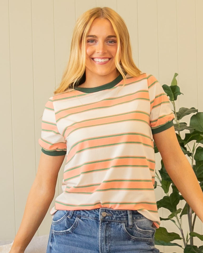 Polson Top - Coral/Olive