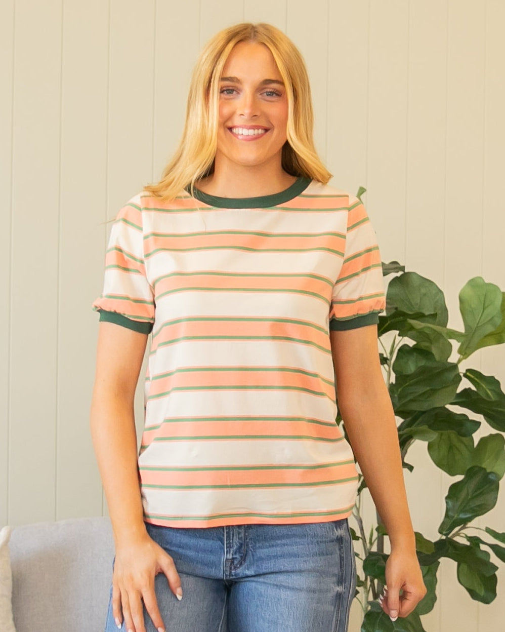 Polson Top - Coral/Olive
