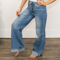 Risen Tummy Control High Rise Wide Cuffed Jeans