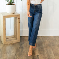 Risen High Rise Front Seam Ankle Wide Jeans