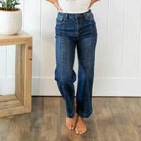 Risen High Rise Front Seam Ankle Wide Jeans