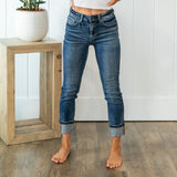 Risen Mid Rise Cuffed Straight Jeans