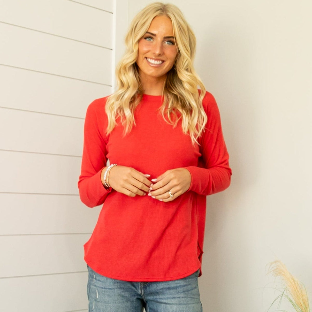 Jenna Waffle Top - Ruby