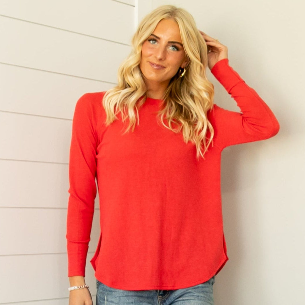 Jenna Waffle Top - Ruby