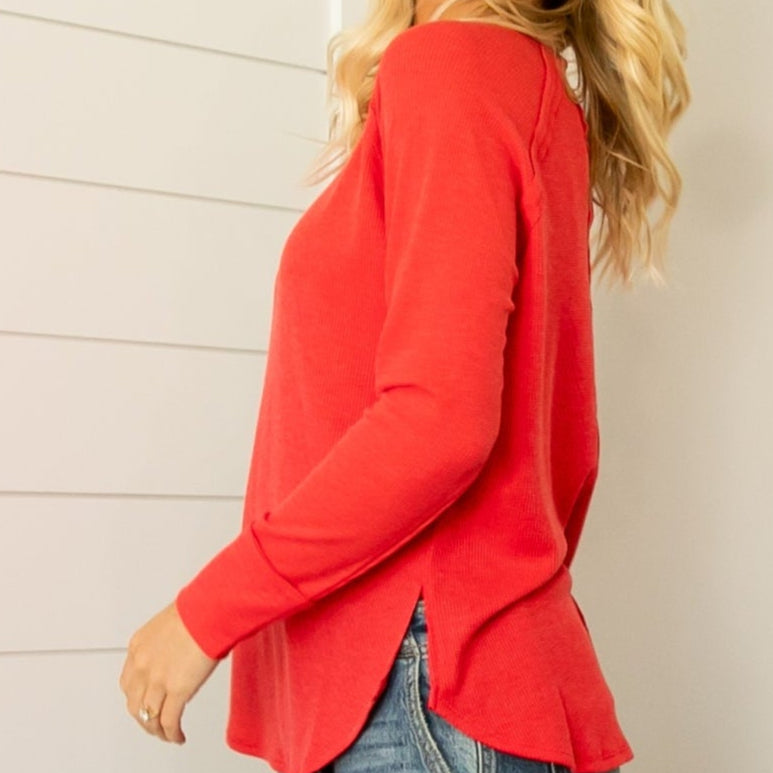 Jenna Waffle Top - Ruby