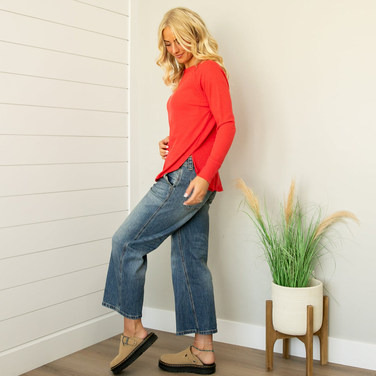 Jenna Waffle Top - Ruby