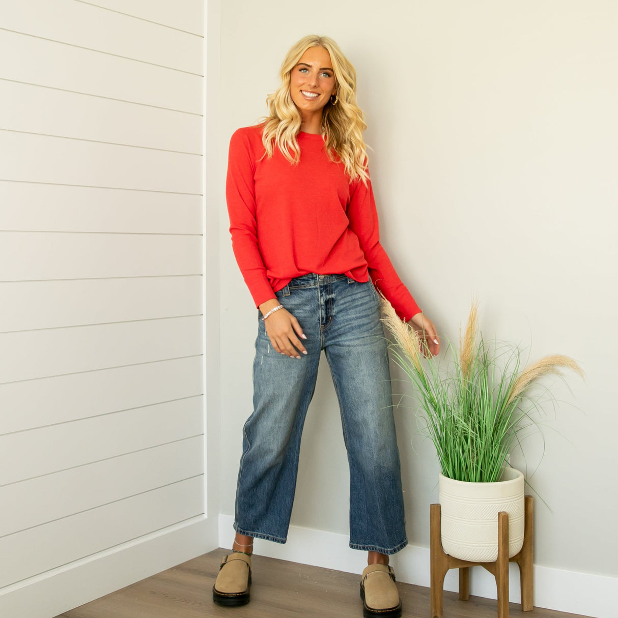Jenna Waffle Top - Ruby