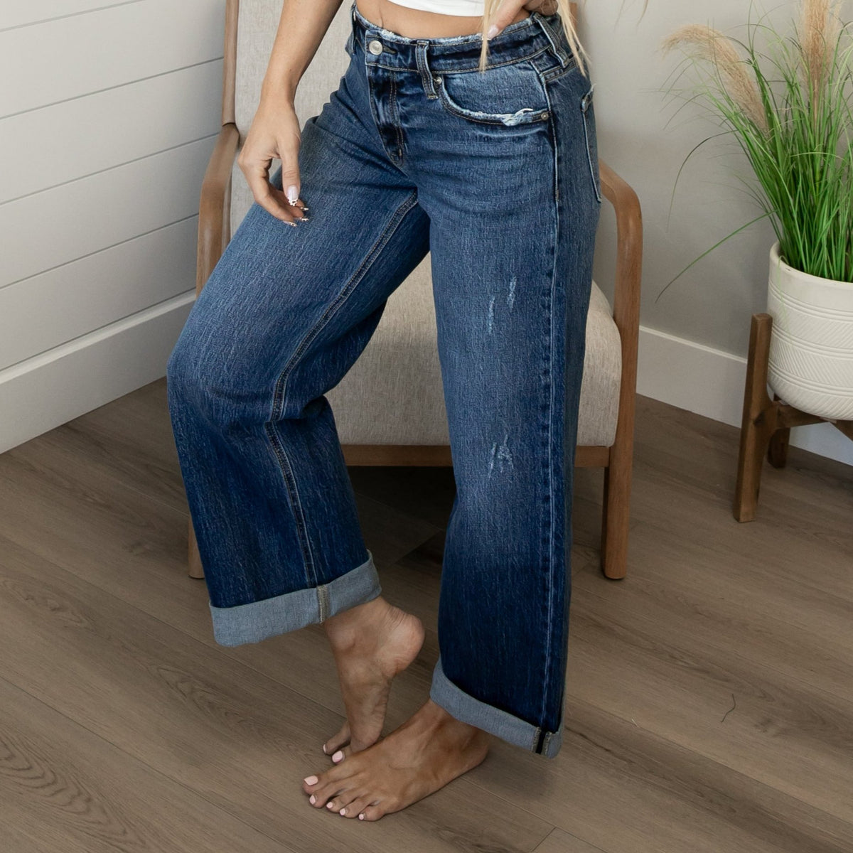 KanCan High Rise Rolled Wide Leg Jeans