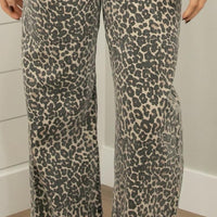 Raw Hem Leopard Wide Leg Jeans