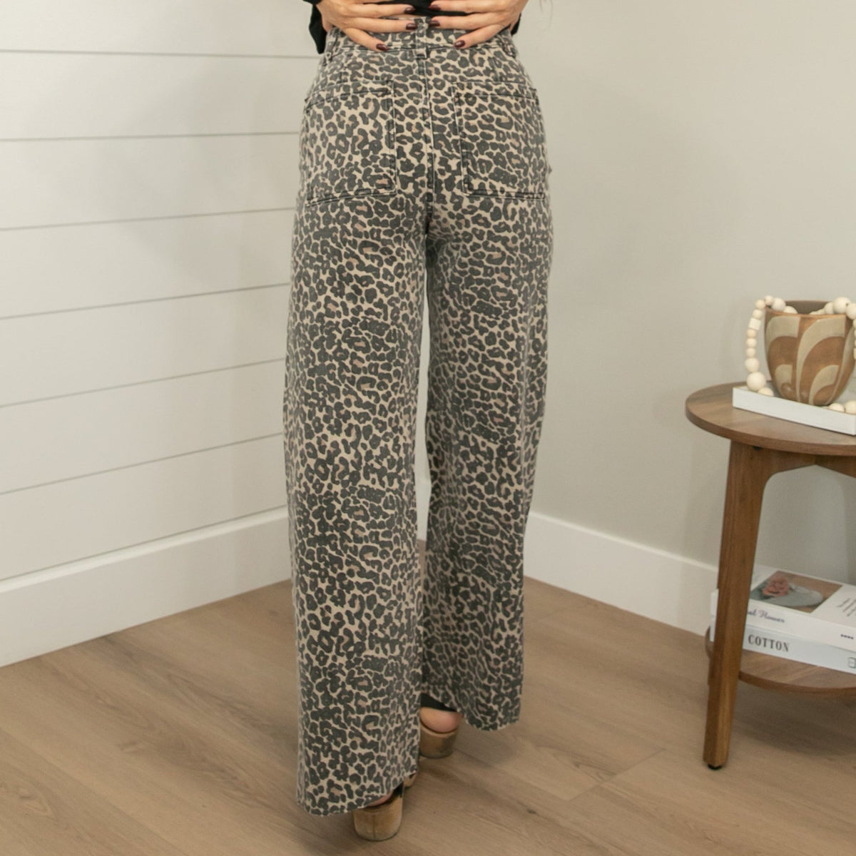 Raw Hem Leopard Wide Leg Jeans