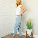 Risen Mid Rise Frayed Crop Barrel Jeans
