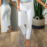 KanCan High Rise Distressed Hem White Jeans