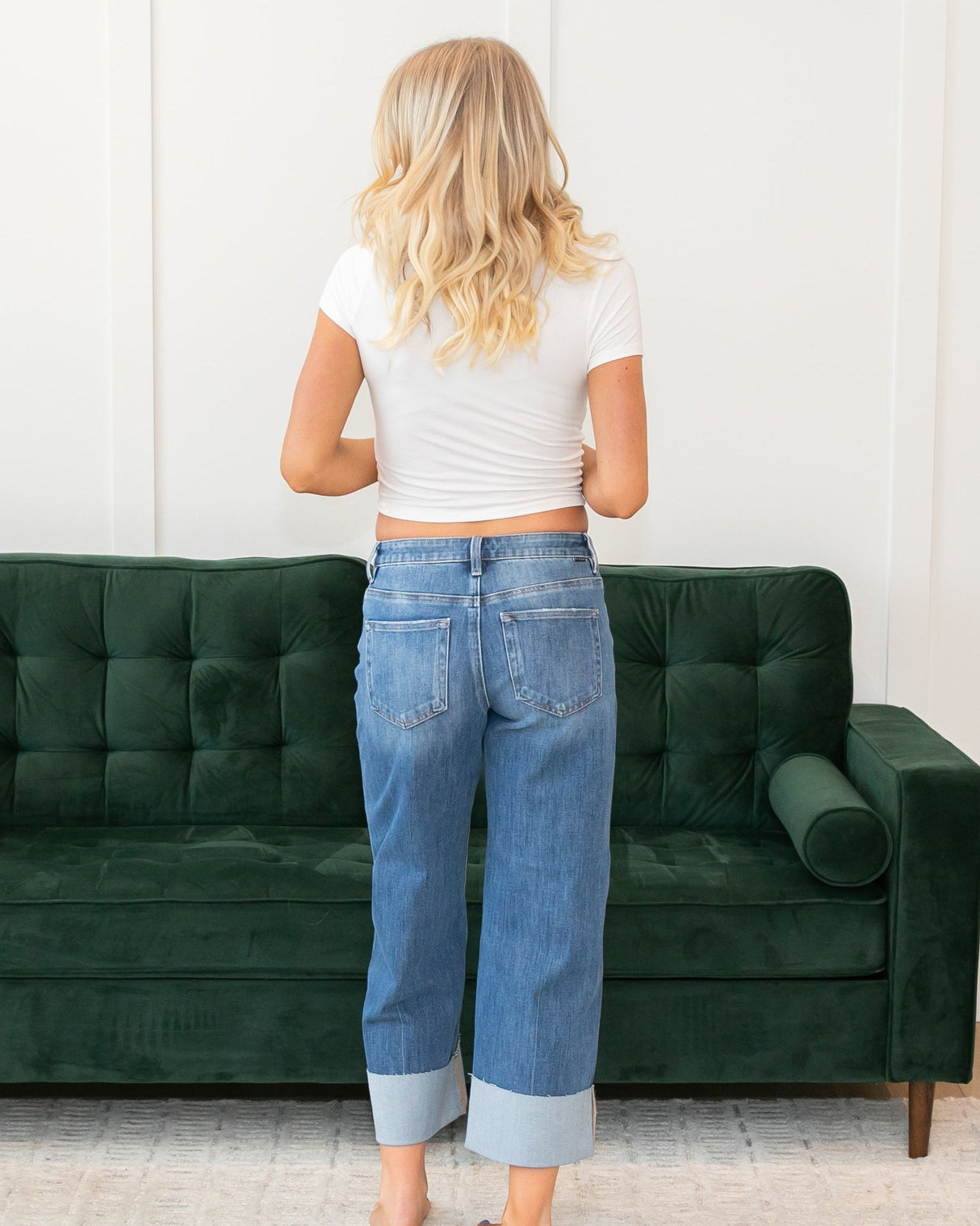 Risen Mid Rise Cuffed Wide Leg Jeans