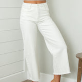 Risen High Rise Cream Cropped Wide Leg Jeans