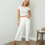 Risen High Rise Cream Cropped Wide Leg Jeans