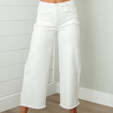 Risen High Rise Cream Cropped Wide Leg Jeans