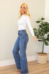 KanCan High Rise Double Button Wide Flare Jeans