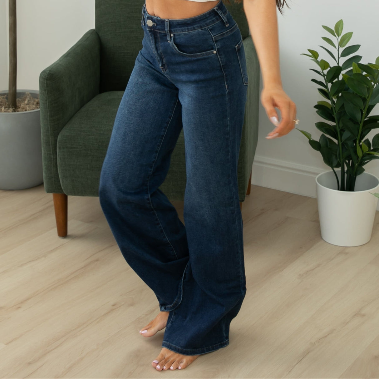 Risen High Rise Classic Dark Wide Leg Jeans