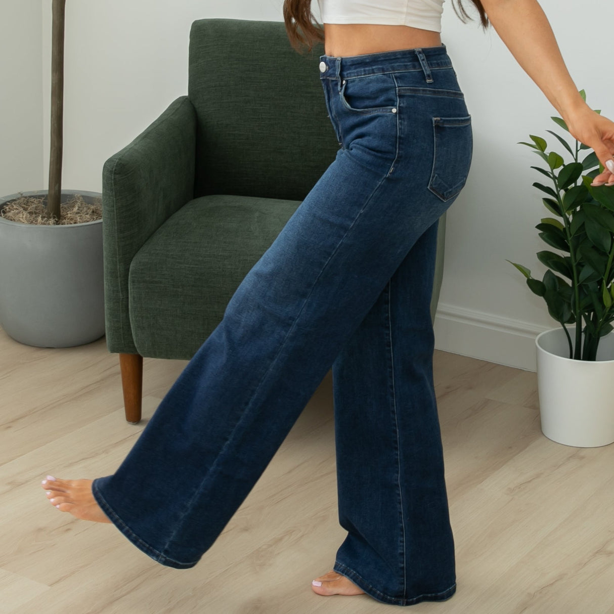 Risen High Rise Classic Dark Wide Leg Jeans