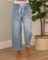 Risen High Rise Wide Barrel Light Pocket Jeans