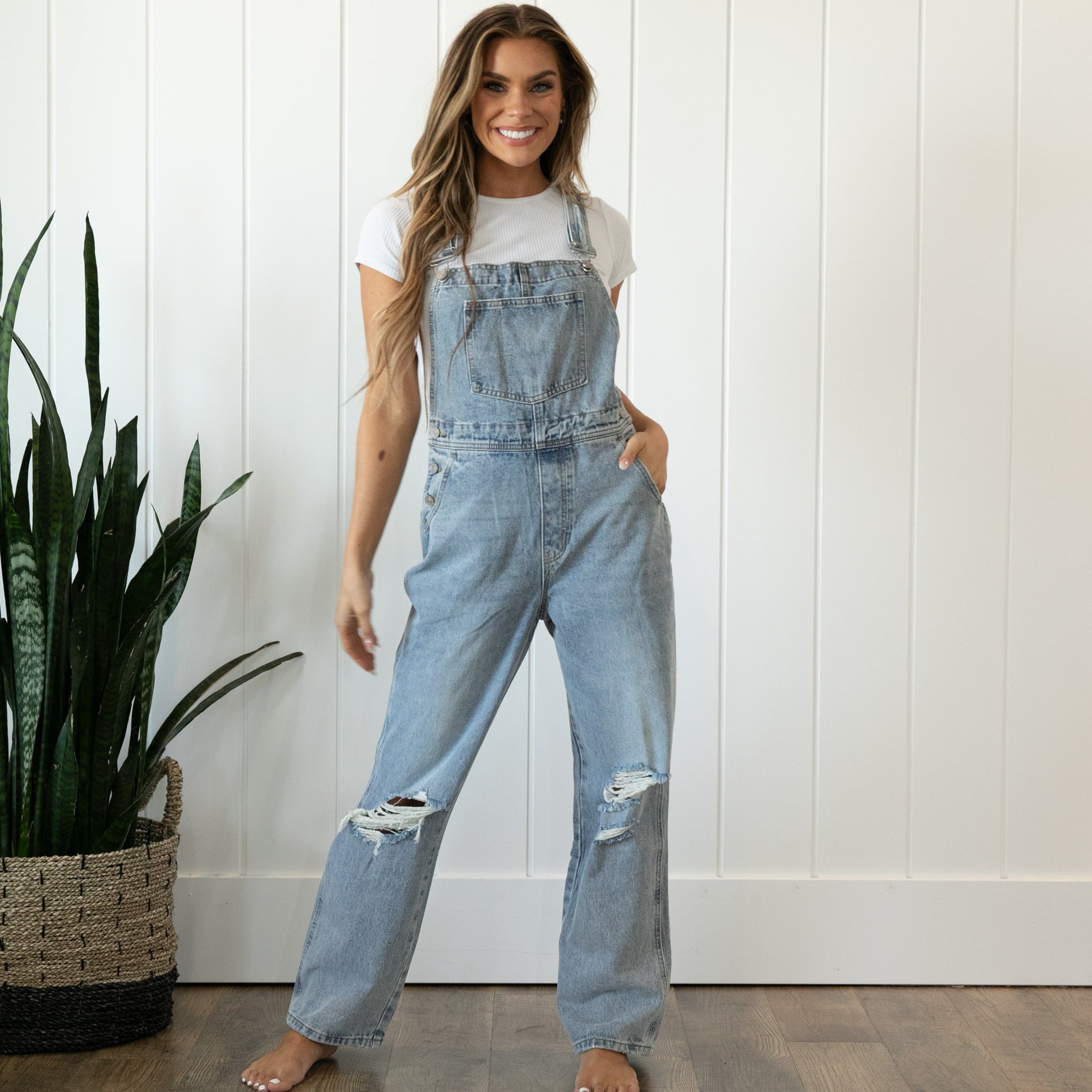 Straight Light-Wash Distressed Jean Overalls for Women | Old Navy