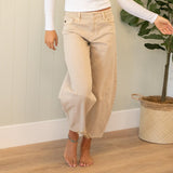 KanCan High Rise Frayed Hem Beige Barrel Jeans