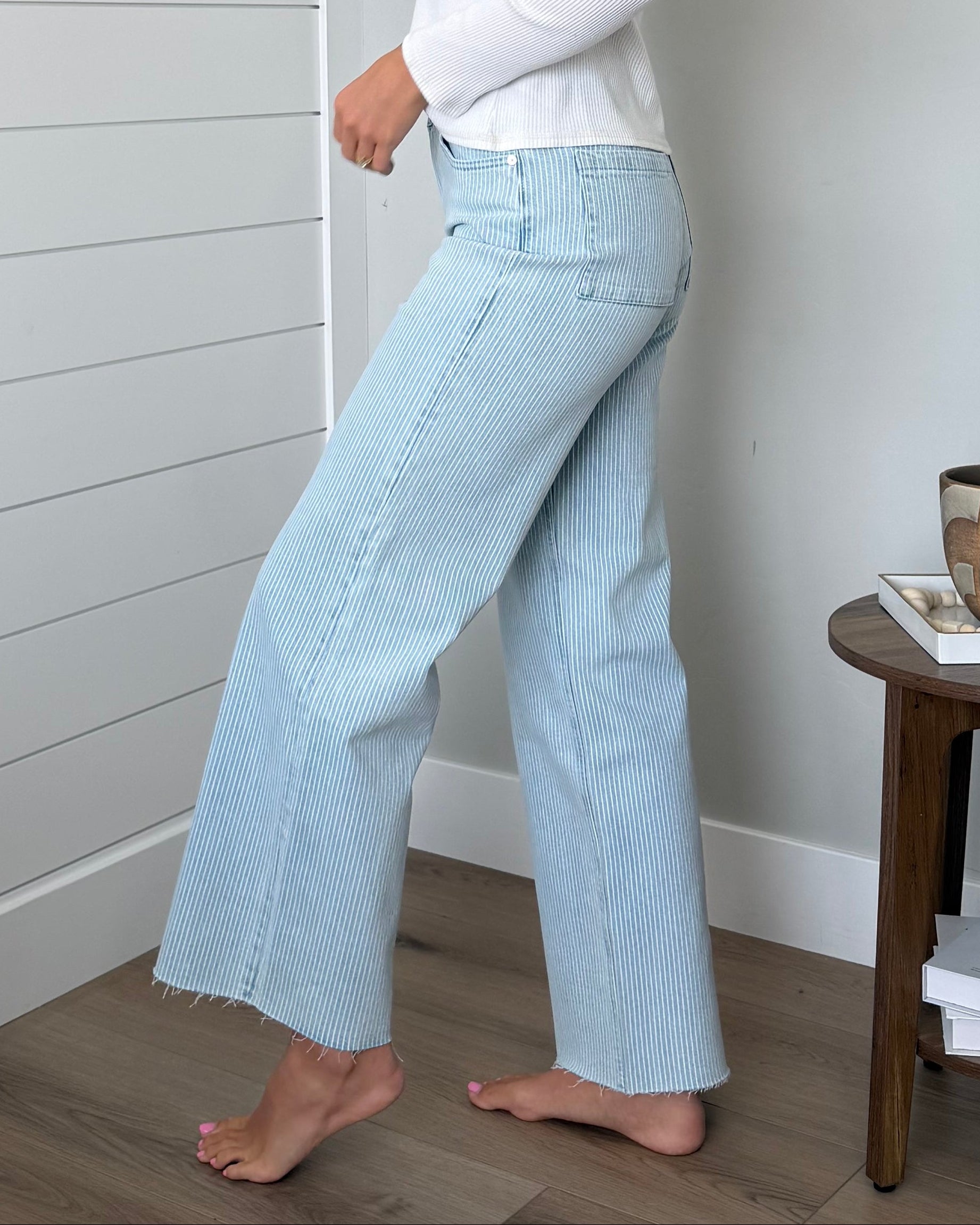KanCan High Rise Stripe Wide Leg Jeans – pink pineapple