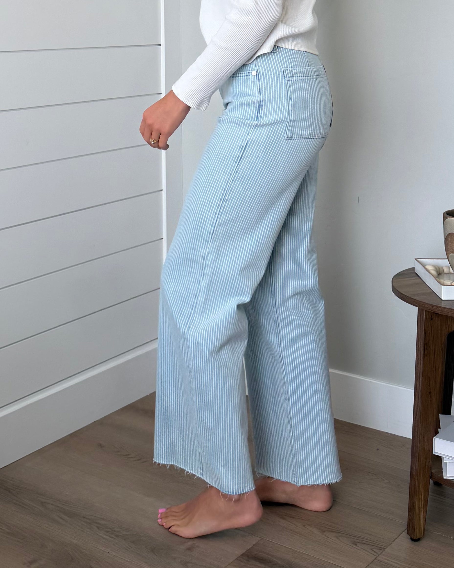 KanCan High Rise Stripe Wide Leg Jeans – pink pineapple