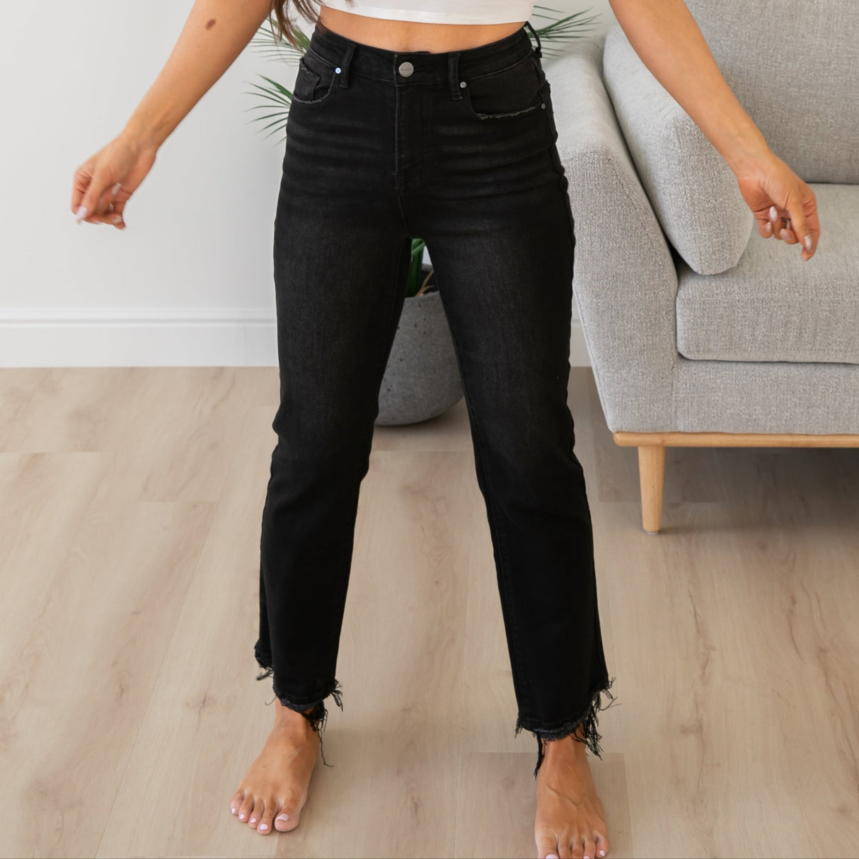 Risen High Rise Crop Black Denim