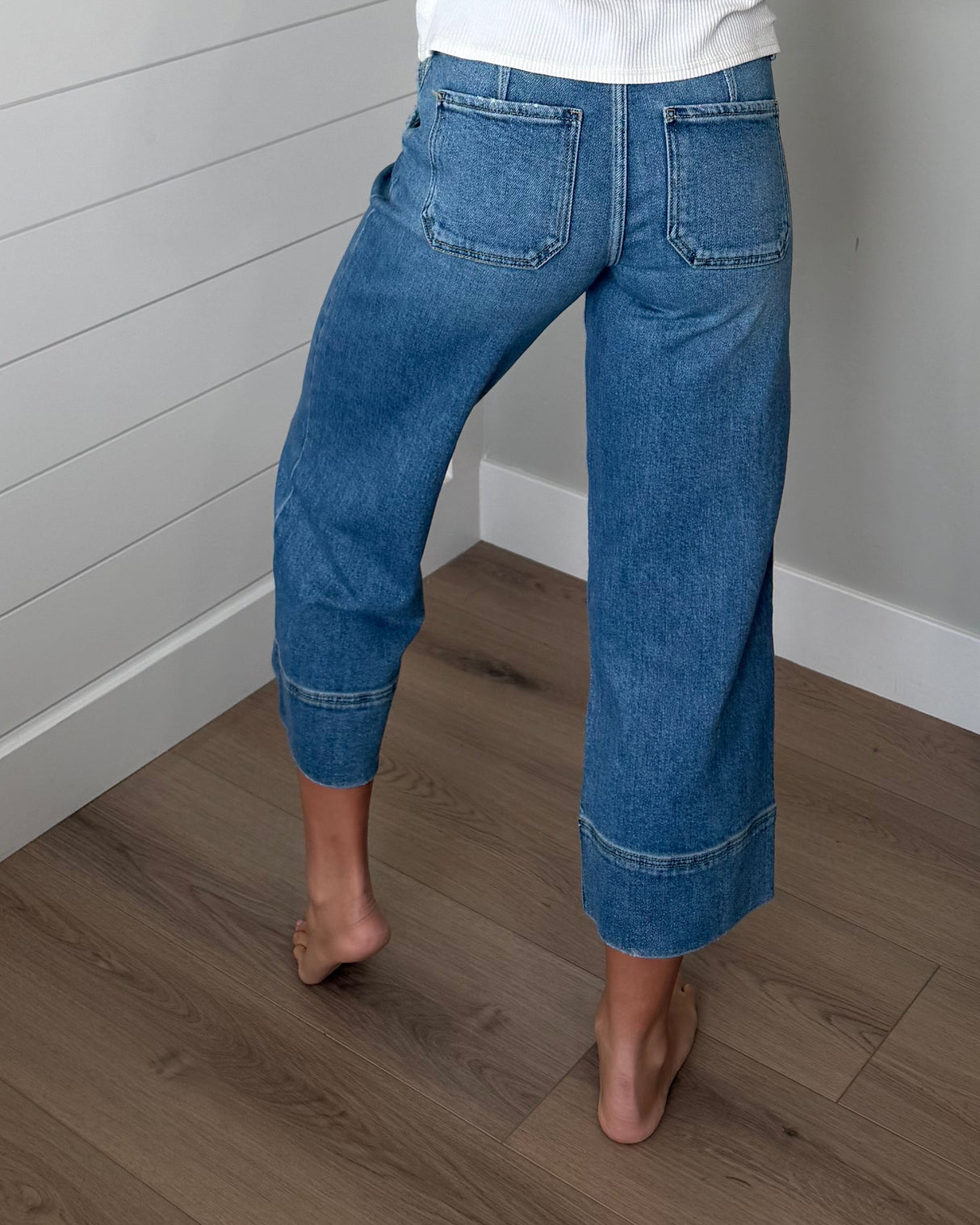 KanCan High Rise Cropped Dark Wide Leg Jeans