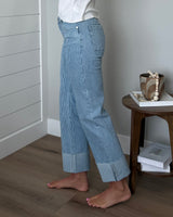 KanCan Mid Rise Stripe Cuffed Jeans