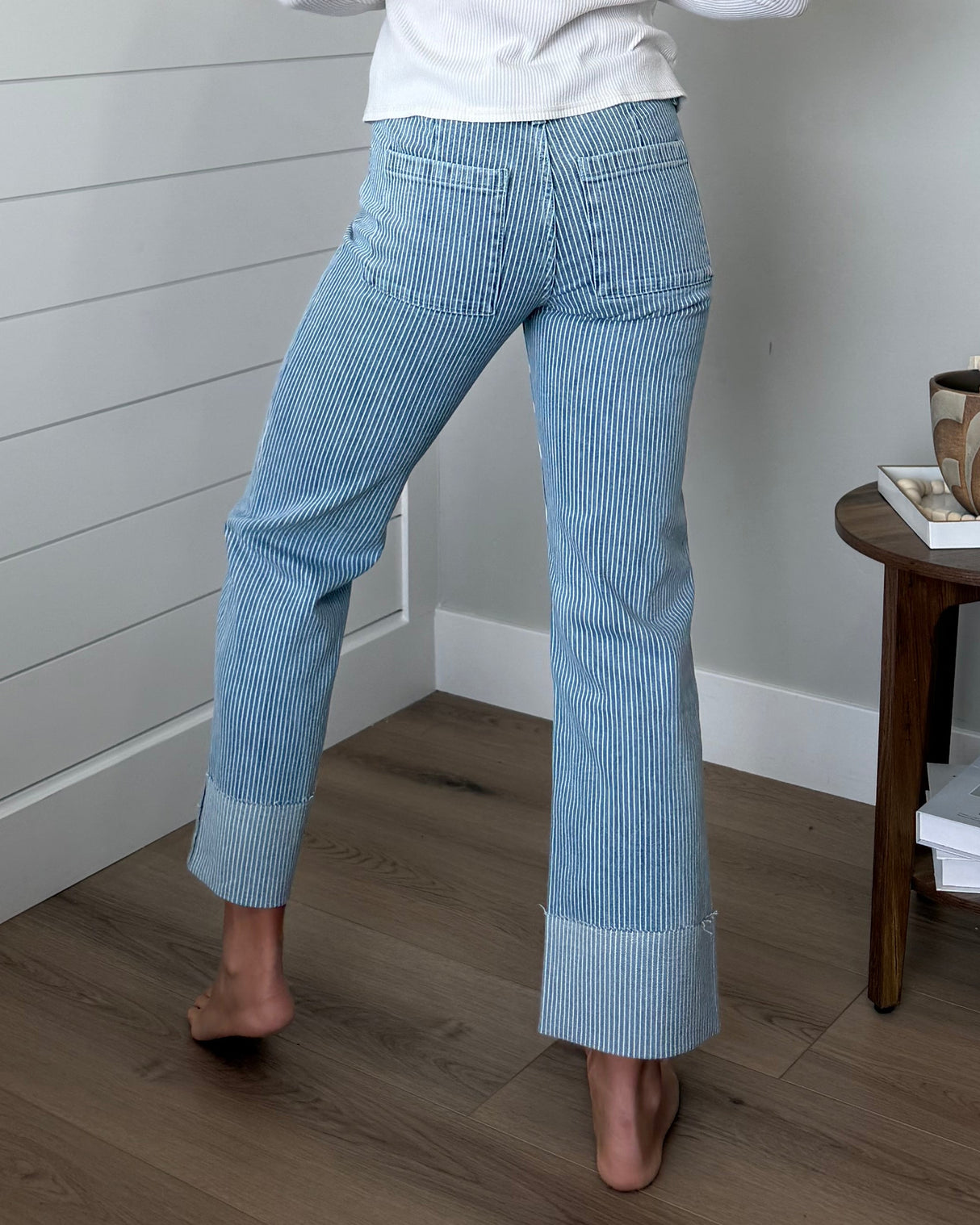 KanCan Mid Rise Stripe Cuffed Jeans