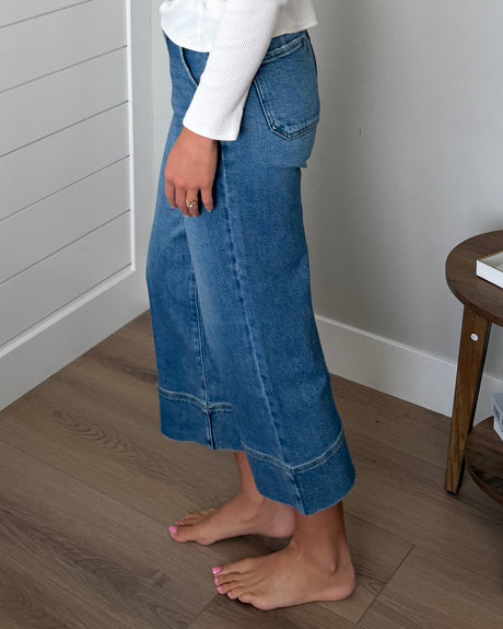 KanCan High Rise Cropped Dark Wide Leg Jeans