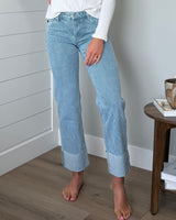 KanCan Mid Rise Stripe Cuffed Jeans