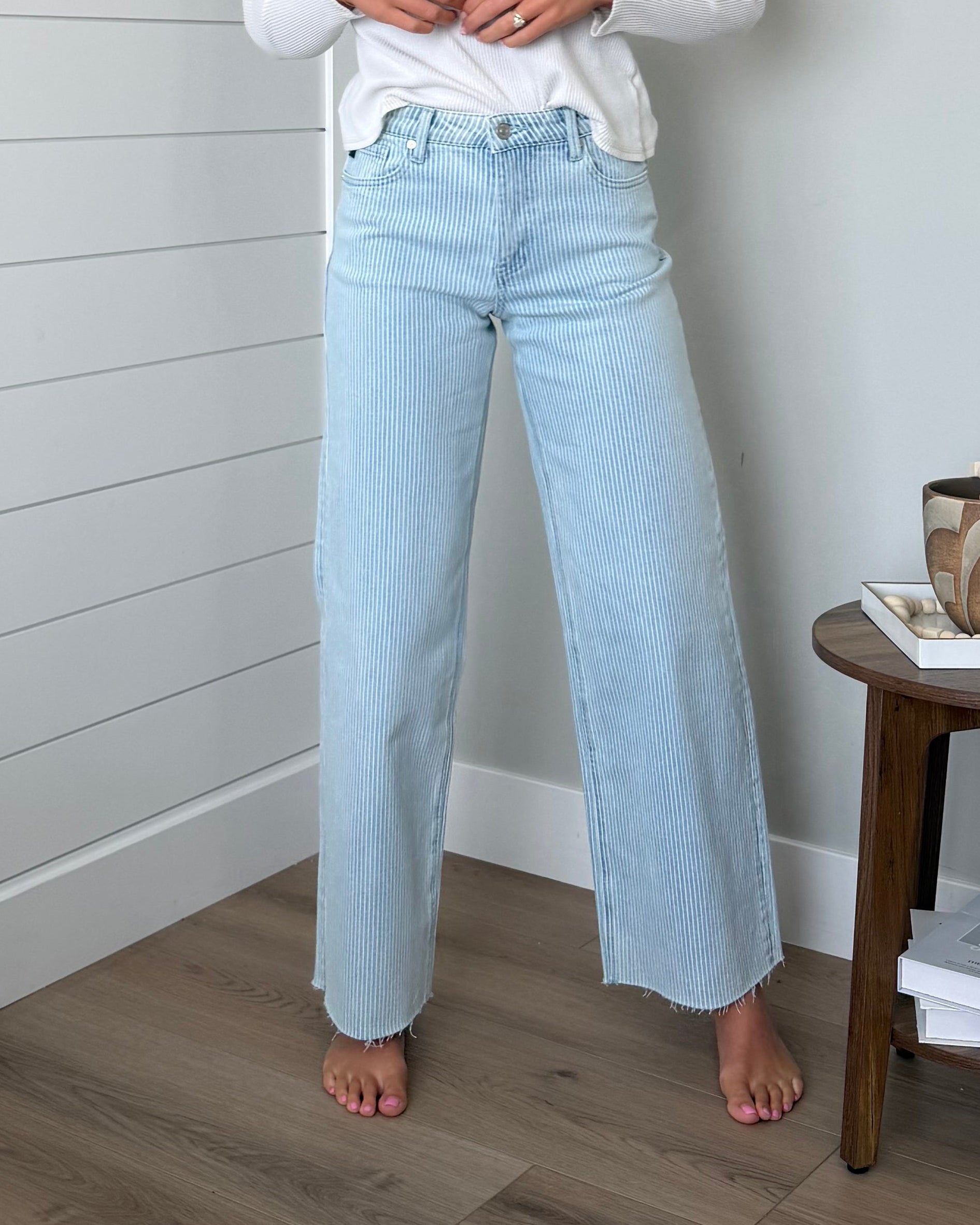 KanCan High Rise Stripe Wide Leg Jeans – pink pineapple