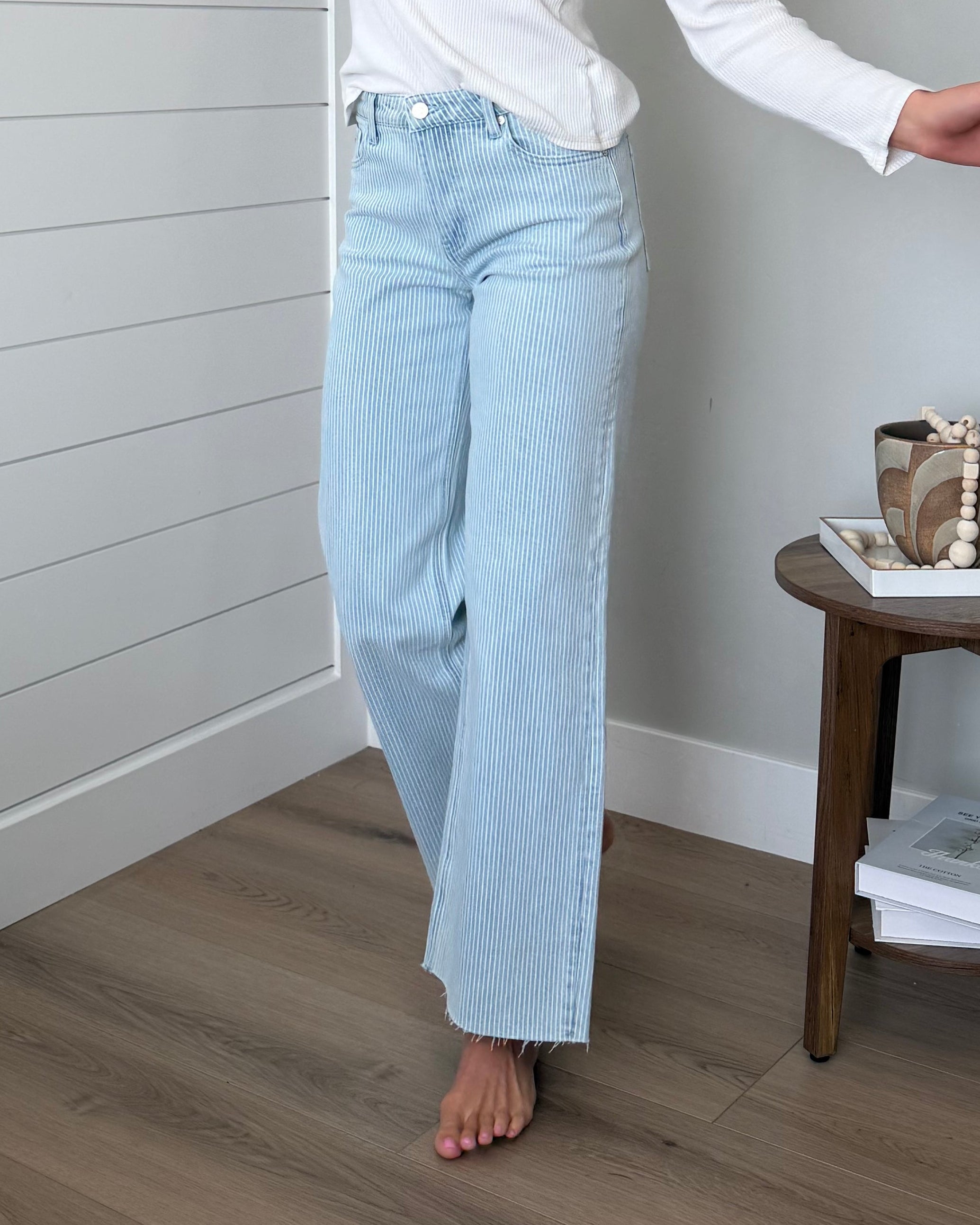 KanCan High Rise Stripe Wide Leg Jeans – pink pineapple