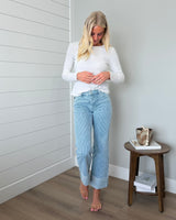 KanCan Mid Rise Stripe Cuffed Jeans