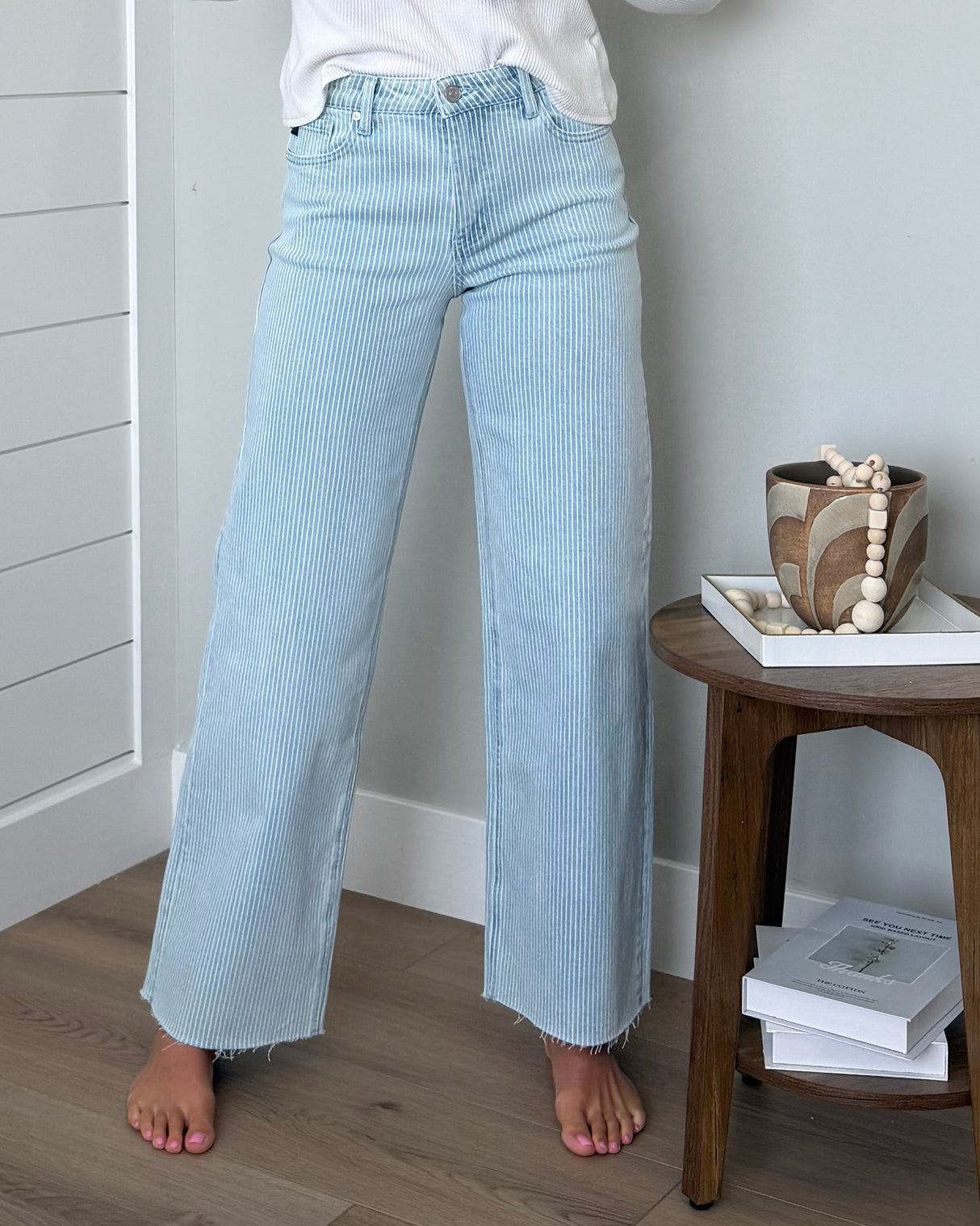 KanCan High Rise Stripe Wide Leg Jeans